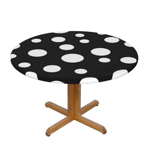 JTKREZ Schwarze und weiße Tischdecke mit großen Punkten, rund, waschbar, dekorative Tischdecke, elastischer Rand, Tischdecke für drinnen und draußen, 122 cm JTKREZ Schwarze und weiße Tischdecke mit großen Punkten, rund, waschbar, dekorative Tischdecke, elastischer Rand, Tischdecke für drinnen und draußen, 122 cm von JTKREZ