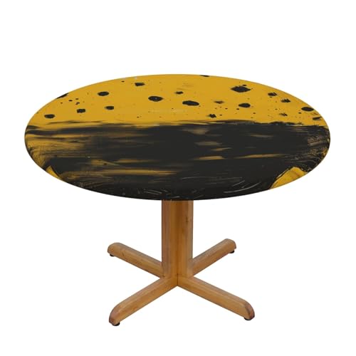 JTKREZ Senfgelbe und schwarze bedruckte runde Tischdecke, 137 cm, waschbar, dekorative Tischdecke, elastischer Rand, Tischdecke für drinnen und draußen von JTKREZ