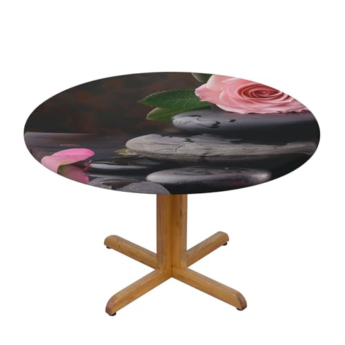 JTKREZ Spa Tischdecke mit Stein- und Rosenblumen, bedruckt, rund, 137 cm, waschbar, dekorative Tischdecke, elastischer Rand, Tischdecke für drinnen und draußen JTKREZ Spa Tischdecke mit Stein- und Rosenblumen, bedruckt, rund, 137 cm, waschbar, dekorative Tischdecke, elastischer Rand, Tischdecke für drinnen und draußen von JTKREZ