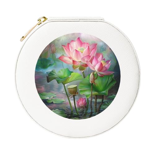 JTKREZ Spirit of the Flower Schmuckschatulle aus Leder, bedruckt, rund, für Ohrringe, Ringe, Halsketten, Armbänder von JTKREZ