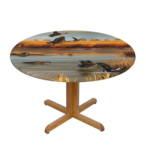 JTKREZ Tischdecke, Motiv: Jagd, fliegende Wilde Ente, 137 cm, waschbar, dekorative Tischdecke, elastischer Rand, Tischdecke für drinnen und draußen, 137 cm JTKREZ Tischdecke, Motiv: Jagd, fliegende Wilde Ente, 137 cm, waschbar, dekorative Tischdecke, elastischer Rand, Tischdecke für drinnen und draußen, 137 cm von JTKREZ