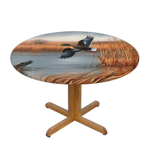 JTKREZ Tischdecke, Motiv: Jagd, fliegende Wildente, rund, 122 cm, waschbar, dekorative Tischdecke, elastischer Rand, Tischdecke für drinnen und draußen, 122 cm JTKREZ Tischdecke, Motiv: Jagd, fliegende Wildente, rund, 122 cm, waschbar, dekorative Tischdecke, elastischer Rand, Tischdecke für drinnen und draußen, 122 cm von JTKREZ