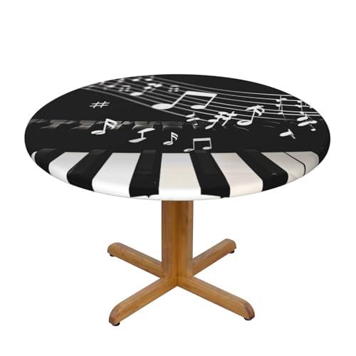 JTKREZ Tischdecke, Motiv: Klaviertasten mit Musiknoten, bedruckt, rund, waschbar, dekorative Tischdecke, elastischer Rand, Tischdecke für drinnen und draußen, 122 cm JTKREZ Tischdecke, Motiv: Klaviertasten mit Musiknoten, bedruckt, rund, waschbar, dekorative Tischdecke, elastischer Rand, Tischdecke für drinnen und draußen, 122 cm von JTKREZ