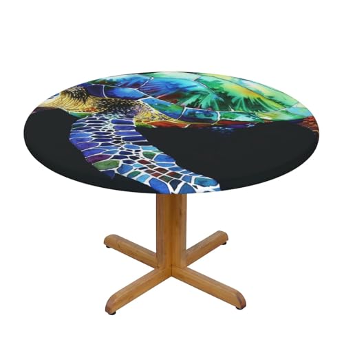 JTKREZ Tischdecke, Motiv: Meeresschildkröte, rund, 137 cm, waschbar, dekorative Tischdecke, elastischer Rand, Tischdecke für drinnen und draußen, 137 cm JTKREZ Tischdecke, Motiv: Meeresschildkröte, rund, 137 cm, waschbar, dekorative Tischdecke, elastischer Rand, Tischdecke für drinnen und draußen, 137 cm von JTKREZ