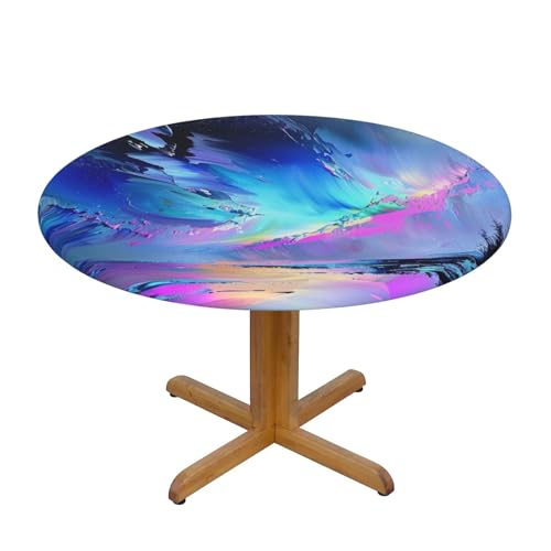 JTKREZ Tischdecke, Motiv: Nordlichter, bedruckt, rund, 122 cm, waschbar, dekorative Tischdecke, elastischer Rand, Tischdecke für drinnen und draußen, 122 cm JTKREZ Tischdecke, Motiv: Nordlichter, bedruckt, rund, 122 cm, waschbar, dekorative Tischdecke, elastischer Rand, Tischdecke für drinnen und draußen, 122 cm von JTKREZ