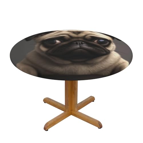 JTKREZ Tischdecke, Motiv: niedlicher Mops, rund, 122 cm, waschbar, dekorative Tischdecke, elastischer Rand, Tischdecke für drinnen und draußen, 122 cm JTKREZ Tischdecke, Motiv: niedlicher Mops, rund, 122 cm, waschbar, dekorative Tischdecke, elastischer Rand, Tischdecke für drinnen und draußen, 122 cm von JTKREZ