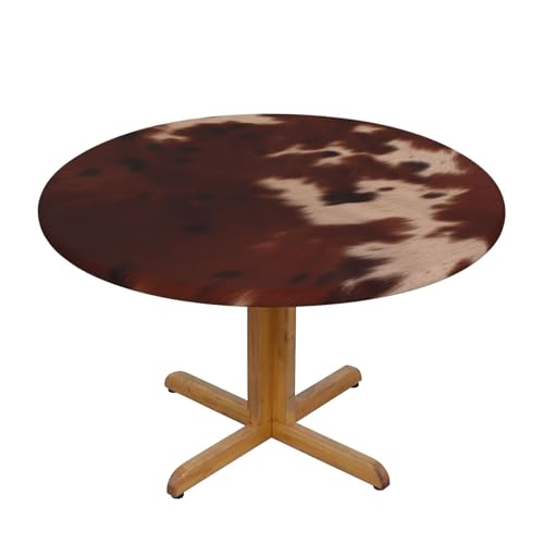 JTKREZ Tischdecke, rund, Rindsleder, bedruckt, 122 cm, waschbar, dekorative Tischdecke, elastischer Rand, Tischdecke für drinnen und draußen, Rotbraun von JTKREZ