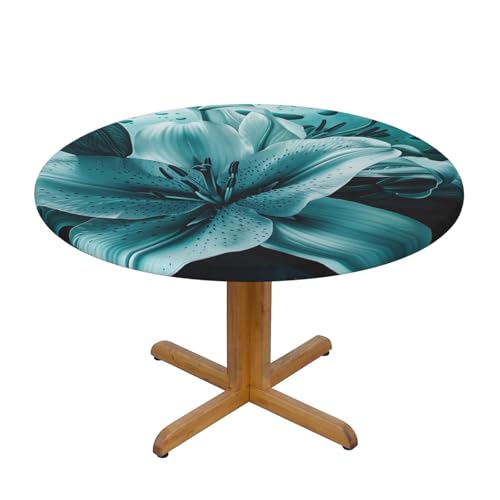 JTKREZ Tischdecke, rund, bedruckt, Motiv: Lilie, waschbar, dekorative Tischdecke, elastischer Rand, Tischdecke für drinnen und draußen, 137 cm, Blaugrün JTKREZ Tischdecke, rund, bedruckt, Motiv: Lilie, waschbar, dekorative Tischdecke, elastischer Rand, Tischdecke für drinnen und draußen, 137 cm, Blaugrün von JTKREZ