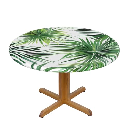 JTKREZ Transparente Tischdecke mit Palmblattmuster, bedruckt, rund, 122 cm, waschbar, dekorative Tischdecke, elastischer Rand, Tischdecke für drinnen und draußen JTKREZ Transparente Tischdecke mit Palmblattmuster, bedruckt, rund, 122 cm, waschbar, dekorative Tischdecke, elastischer Rand, Tischdecke für drinnen und draußen von JTKREZ