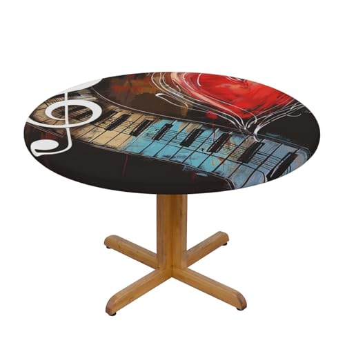 JTKREZ Treble Love and Music bedruckte runde Tischdecke, waschbar, dekorative Tischdecke, elastischer Rand, Tischdecke für drinnen und draußen, 137 cm von JTKREZ
