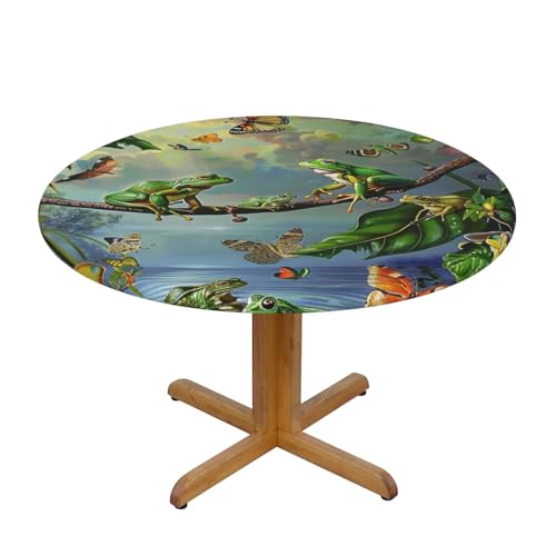 JTKREZ Viele Frösche singen auf den Zweigen, sommerliche Schmetterlinge, bedruckt, runde Tischdecke, waschbar, dekorative Tischdecke, elastischer Rand, Tischdecke für drinnen und draußen, 122 cm JTKREZ Viele Frösche singen auf den Zweigen, sommerliche Schmetterlinge, bedruckt, runde Tischdecke, waschbar, dekorative Tischdecke, elastischer Rand, Tischdecke für drinnen und draußen, 122 cm von JTKREZ
