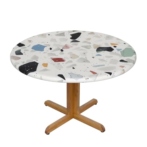 JTKREZ Weiße Terrazzo bedruckte runde Tischdecke, waschbar, dekorative Tischdecke, elastischer Rand, Tischdecke für drinnen und draußen, 122 cm JTKREZ Weiße Terrazzo bedruckte runde Tischdecke, waschbar, dekorative Tischdecke, elastischer Rand, Tischdecke für drinnen und draußen, 122 cm von JTKREZ