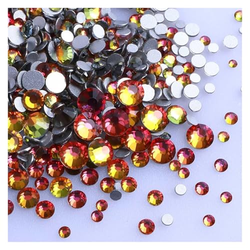 Hotfix Strasssteine 1440 Stück/Packung, gemischte Größen, schwarzes Glas, flache Rückseite, Glitzer-Diamant, nicht Hotfix-Strasssteine ​​für Nagelkunst und Kleidung(Red Volcano) von JTKSSCS