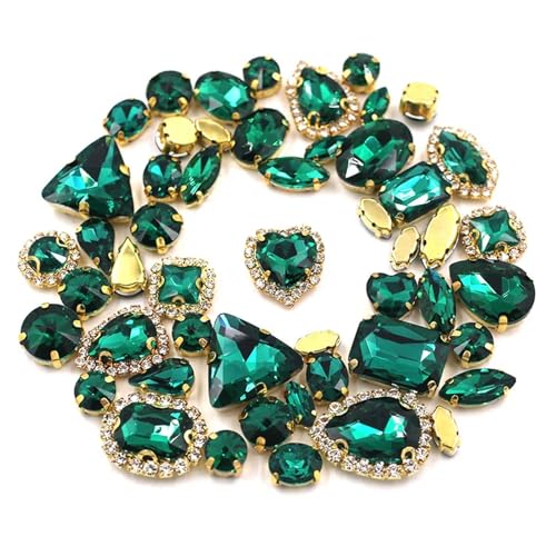Hotfix Strasssteine 50 teile/beutel Glänzend 24 Farbe Gemischt Form Nähen auf Strass Gold Klaue Kristall Schnalle Diy Hochzeit Dekoration Kleidung/Schuh/Kleid(Peacock Green) von JTKSSCS
