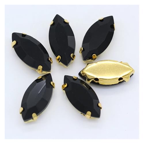 Hotfix Strasssteine Aufnäher Pferdeauge Navette Strass Gold Krallen Marquise Formen for Handarbeiten Schmuck Hochzeitskleid Taschen Borten(Black,13x27mm 9pcs) von JTKSSCS