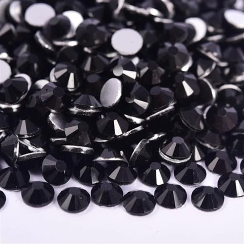 Hotfix Strasssteine Schwarze Glas-Strass-Nagelkunst-Strasssteine ​​mit flacher Rückseite, Jet-Kleber auf Steinen, nicht Hotfix-Strasssteine ​​für Nagelkunst-Dekorationen(Jet Black,SS8---1440pcs) von JTKSSCS