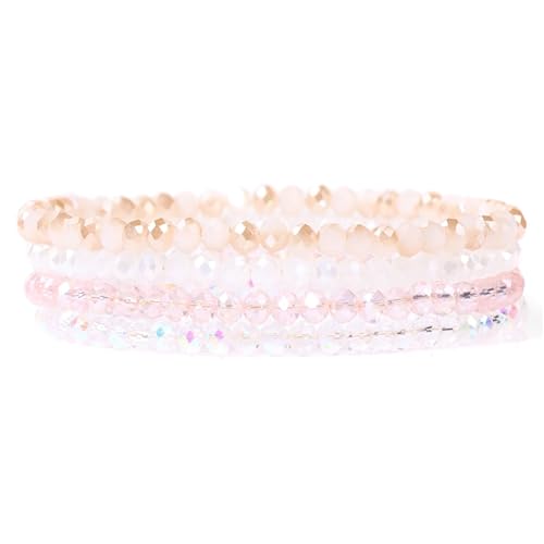JTKSSCS Edelstein Armband 4 Teile/Satz Kristall Armbänder for Frauen Mädchen Stein Perlen Armbänder Grau Rosa Weiß Blau Serie Kristall Mode Schmuck(17cm,Color-4) von JTKSSCS