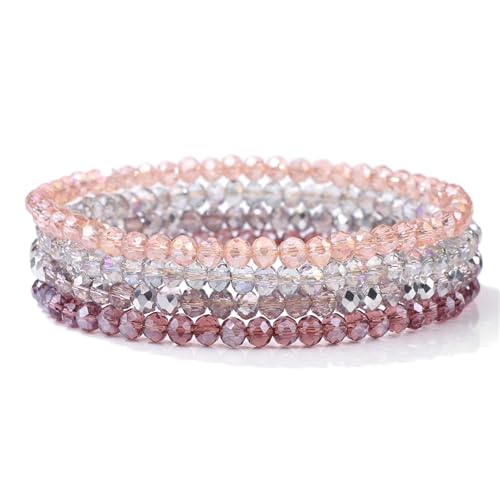 JTKSSCS Edelstein Armband 4 Teile/Satz Kristall Armbänder for Frauen Mädchen Stein Perlen Armbänder Grau Rosa Weiß Blau Serie Kristall Mode Schmuck(19cm,Color-9) von JTKSSCS