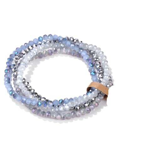 JTKSSCS Edelstein Armband 4 Teile/Satz Kristall Armbänder for Frauen Mädchen Stein Perlen Armbänder Grau Rosa Weiß Blau Serie Kristall Mode Schmuck(19cm,No.8 with Tag) von JTKSSCS