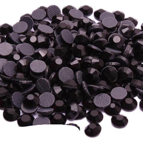JTKSSCS Hotfix Strasssteine Hotfix-Strasskristall mit Kleber auf flachem Kristallglas-Strassstein(Jet Black,SS6 7200pcs) von JTKSSCS