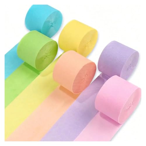 JTKSSCS Krepppapier 6 Rollen Krepppapierband, Krepppapier-Fransen-Luftschlangen, mehrfarbiger Papierregenvorhang, Ballonbandstreifen, Bühnenrückwand(Multi-Colored) von JTKSSCS