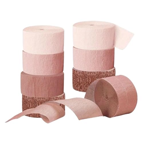 JTKSSCS Krepppapier Schimmernde Quasten-Luftschlangen aus Krepppapier in Roségold, langlebig, vielseitige Dekoration for Hochzeiten, Geburtstage und mehr, 4 Rollen, 24 m lang(8 roll Rose Golden) von JTKSSCS