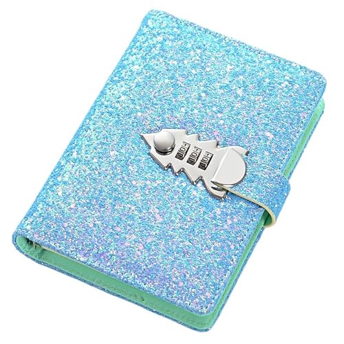 JTKSSCS Tagebuch Mit Schloss 185 * 135mm 260 Seiten Pailletten Code Notebook Tagebuch Schloss Dicke Handbuch Büro Schule Schreibwaren Exquisite Geschenk Passwort notizblock(Blue) von JTKSSCS