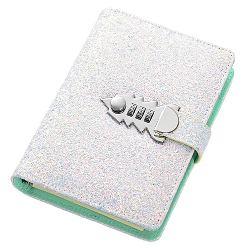JTKSSCS Tagebuch Mit Schloss 185 * 135mm 260 Seiten Pailletten Code Notebook Tagebuch Schloss Dicke Handbuch Büro Schule Schreibwaren Exquisite Geschenk Passwort notizblock(White) von JTKSSCS