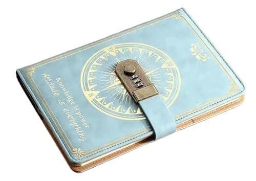 JTKSSCS Tagebuch Mit Schloss A5 200 Seiten Notebook Retro Passwort Buch Mit Schloss Tagebuch Bindemittel Verdickt Kreative Hand Ledger Student Notizblock Schreibwaren(Aquamarine) von JTKSSCS