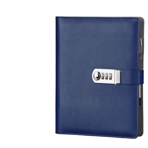 JTKSSCS Tagebuch Mit Schloss A5-Leder-Padfolio-Geschäftsreise-Notizbuch-Planer-Portfolio mit Passwortsperre, lose Blätter, 6-Loch-Ringbuch(A5 blue) von JTKSSCS