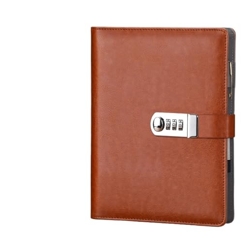 JTKSSCS Tagebuch Mit Schloss A5-Leder-Padfolio-Geschäftsreise-Notizbuch-Planer-Portfolio mit Passwortsperre, lose Blätter, 6-Loch-Ringbuch(A5 brown) von JTKSSCS