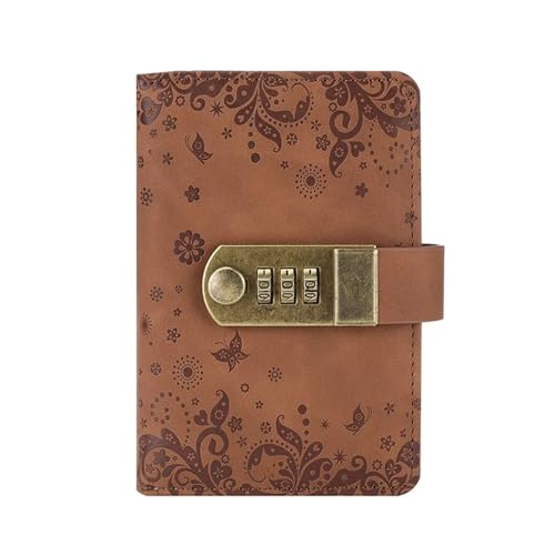 JTKSSCS Tagebuch Mit Schloss A7 240 Seiten Tagebuch, Passwortbuch mit Schloss, Notizblock, kleine Schreibwaren-Notizbücher und Notizblöcke, Planer-Notizbuch, Retro-Schreibblöcke(Brown) von JTKSSCS