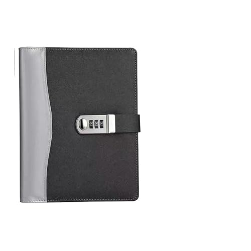 JTKSSCS Tagebuch Mit Schloss Business-Büro-Passwort-Loseblatt-Buch, A5-Notizbuch, multifunktionaler Notizblock mit Kartensteckplatz(Black Grey) von JTKSSCS