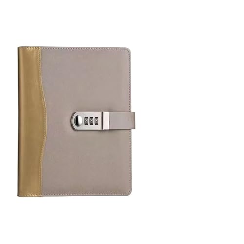 JTKSSCS Tagebuch Mit Schloss Business-Büro-Passwort-Loseblatt-Buch, A5-Notizbuch, multifunktionaler Notizblock mit Kartensteckplatz(Gold) von JTKSSCS