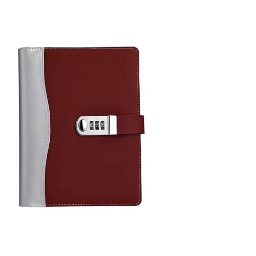 JTKSSCS Tagebuch Mit Schloss Business-Büro-Passwort-Loseblatt-Buch, A5-Notizbuch, multifunktionaler Notizblock mit Kartensteckplatz(Red) von JTKSSCS