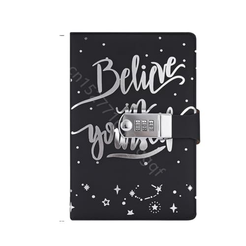 JTKSSCS Tagebuch Mit Schloss Leder-Notizbuch, A5, mit Zahlenschloss, Reise-Tagebuch, persönlicher Planer, Agenda, Notizblock, Geschenk for Mädchen und Jungen(Black) von JTKSSCS