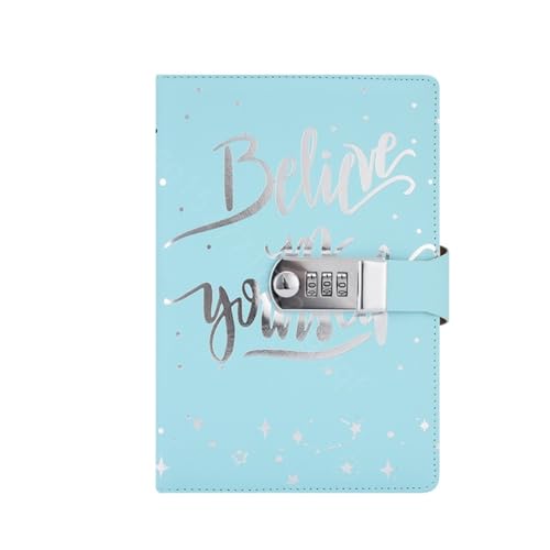 JTKSSCS Tagebuch Mit Schloss Leder-Notizbuch, A5, mit Zahlenschloss, Reise-Tagebuch, persönlicher Planer, Agenda, Notizblock, Geschenk for Mädchen und Jungen(Blue) von JTKSSCS