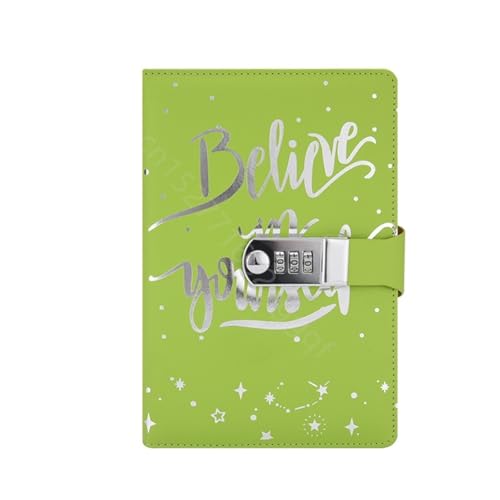 JTKSSCS Tagebuch Mit Schloss Leder-Notizbuch, A5, mit Zahlenschloss, Reise-Tagebuch, persönlicher Planer, Agenda, Notizblock, Geschenk for Mädchen und Jungen(Green) von JTKSSCS