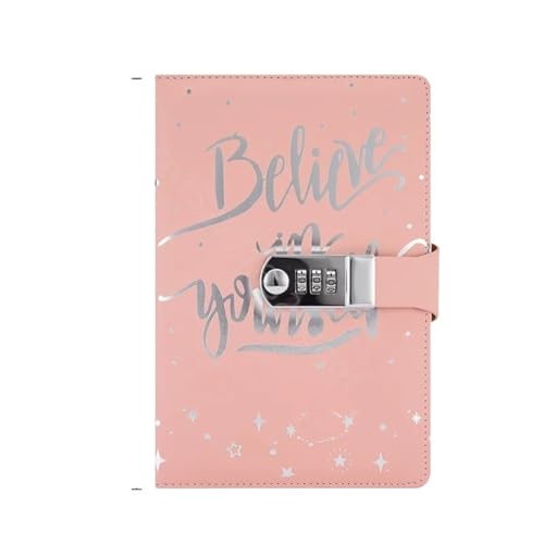 JTKSSCS Tagebuch Mit Schloss Leder-Notizbuch, A5, mit Zahlenschloss, Reise-Tagebuch, persönlicher Planer, Agenda, Notizblock, Geschenk for Mädchen und Jungen(Pink) von JTKSSCS