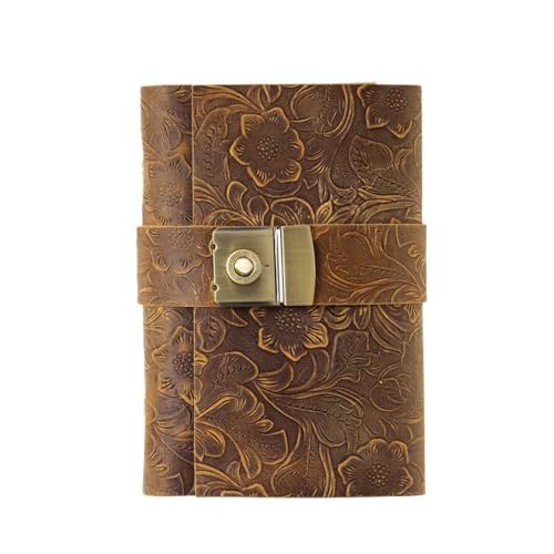 JTKSSCS Tagebuch Mit Schloss Leder Persönlicher Planer Retro Passwort Buch Mit Schloss Tagebuch Kreative Tragbare Notizblock Schule Student Schreibwaren(Flower Grain Brown) von JTKSSCS