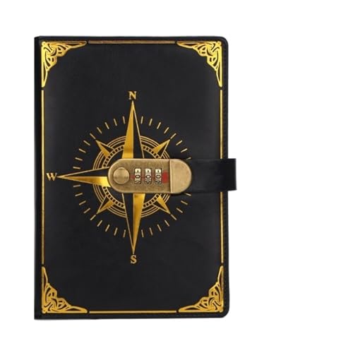 JTKSSCS Tagebuch Mit Schloss Retro Notebook Passwort Pad Mit Schloss A5 Tagebuch Verdickt Kreative Handbuch Student Note Briefpapier Notebook Hand Ledger Notizblock(Black Dark Green) von JTKSSCS