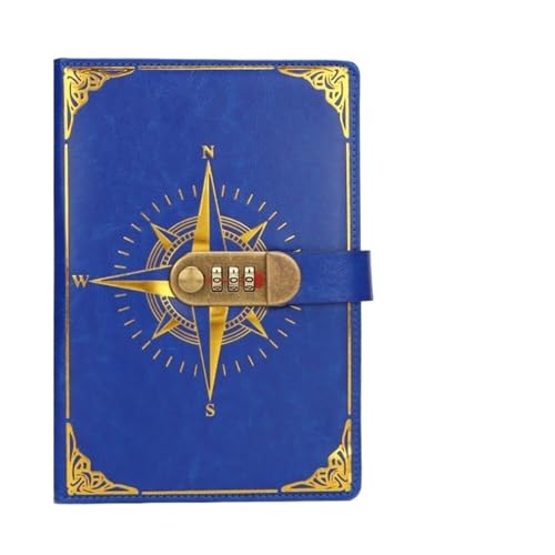 JTKSSCS Tagebuch Mit Schloss Retro Notebook Passwort Pad Mit Schloss A5 Tagebuch Verdickt Kreative Handbuch Student Note Briefpapier Notebook Hand Ledger Notizblock(Deep Blue) von JTKSSCS