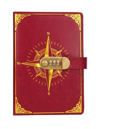 JTKSSCS Tagebuch Mit Schloss Retro Notebook Passwort Pad Mit Schloss A5 Tagebuch Verdickt Kreative Handbuch Student Note Briefpapier Notebook Hand Ledger Notizblock(Wine) von JTKSSCS