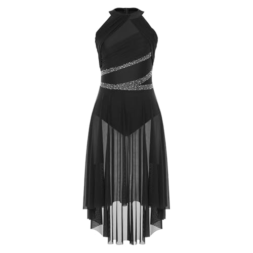 JTKSSCS Tanzkleid Damen Lila Ballettkleid for Damen, ärmellos, Netzstoff, modern, lyrisch, Tanzkostüm, Gymnastik, Eiskunstlauf, Trikots(Black,XXL) von JTKSSCS
