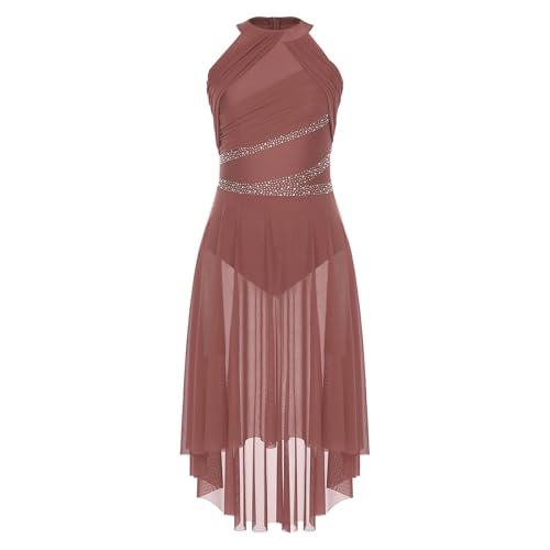 JTKSSCS Tanzkleid Damen Lila Ballettkleid for Damen, ärmellos, Netzstoff, modern, lyrisch, Tanzkostüm, Gymnastik, Eiskunstlauf, Trikots(Dusty Pink,M) von JTKSSCS