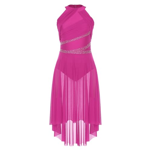 JTKSSCS Tanzkleid Damen Lila Ballettkleid for Damen, ärmellos, Netzstoff, modern, lyrisch, Tanzkostüm, Gymnastik, Eiskunstlauf, Trikots(Hot Pink,S) von JTKSSCS