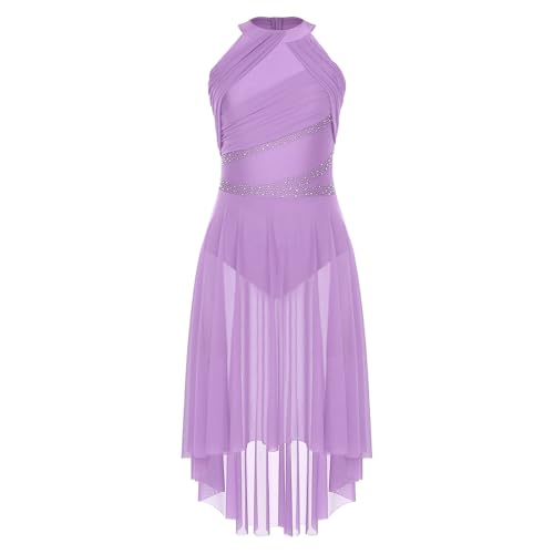 JTKSSCS Tanzkleid Damen Lila Ballettkleid for Damen, ärmellos, Netzstoff, modern, lyrisch, Tanzkostüm, Gymnastik, Eiskunstlauf, Trikots(Light Purple,M) von JTKSSCS