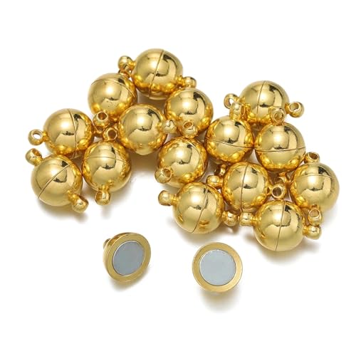 Magnetverschluss Kette 10 paar 6/8/10mm Runde Magnetische Anschlüsse Verschlüsse Magnet Charms End Kappe for DIY Schmuck Machen(Gold,6mm) von JTKSSCS