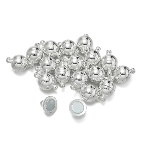 Magnetverschluss Kette 10 paar 6/8/10mm Runde Magnetische Anschlüsse Verschlüsse Magnet Charms End Kappe for DIY Schmuck Machen(Silver,8mm) von JTKSSCS