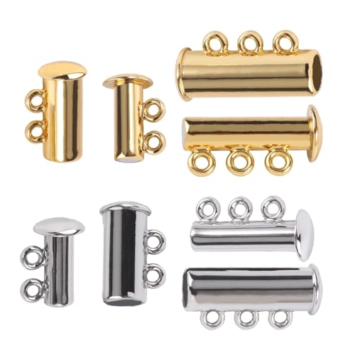 Magnetverschluss Kette 5 stücke Edelstahl Starke Magnetverschlüsse Crimp Endkappen Schiebeverschluss Schnallen Rohre for Halskette Armband Kette Haken(Gold) von JTKSSCS